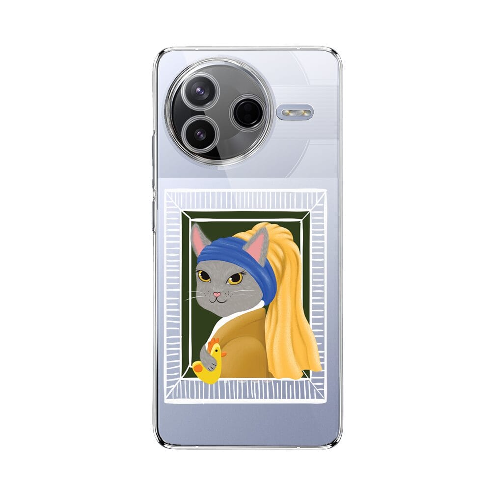 Etui do Xiaomi POCO F7 Pro przeźroczyste, silikonowe Flexi, kotek z kurczakiem