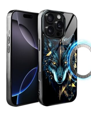 Etui do iPhone 16 Pro IBIZU Elite Glass z MagSafe wilk mocy, czarny chrom