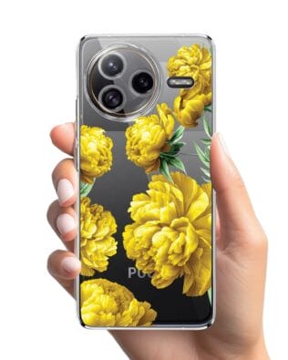 Etui do Xiaomi POCO F7 Ultra przeźroczyste, silikonowe Flexi, żółte piwonie