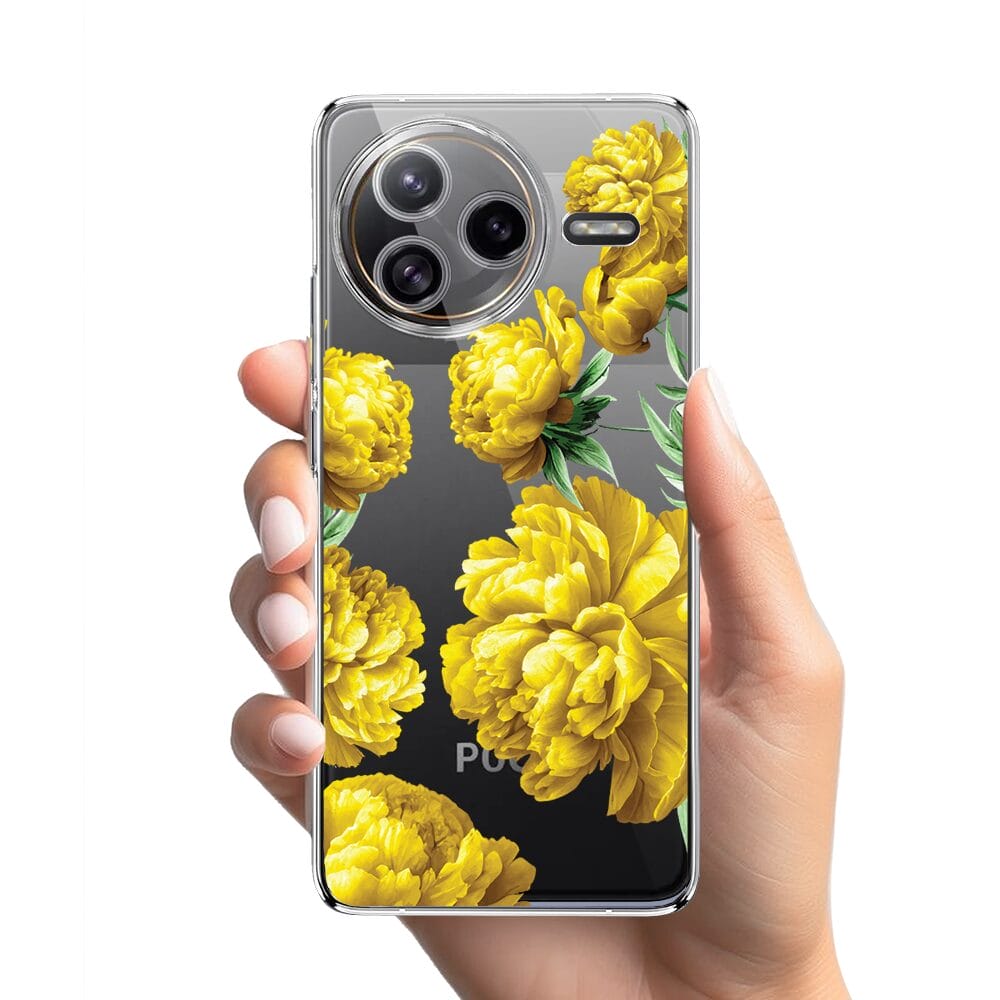 Etui do Xiaomi POCO F7 Ultra przeźroczyste, silikonowe Flexi, żółte piwonie - obrazek 2
