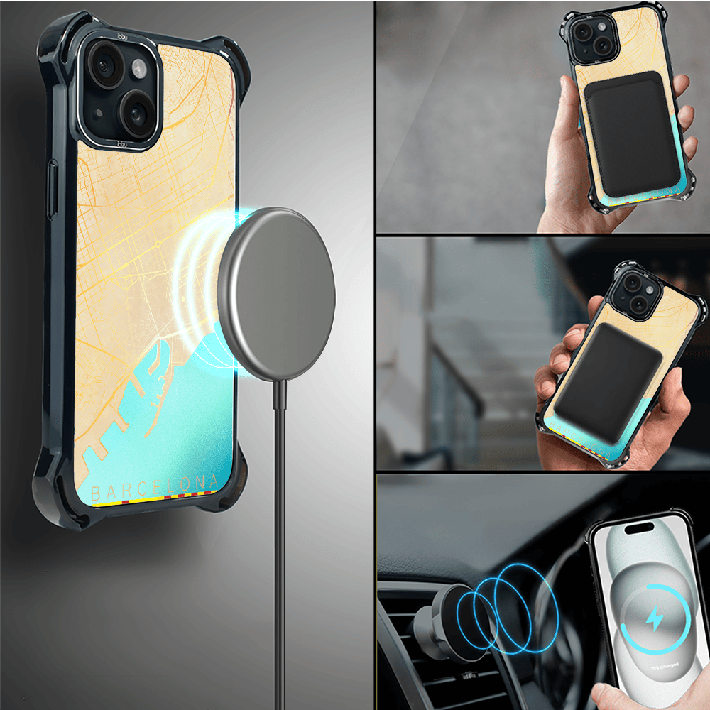 Etui do iPhone 15 IBIZU DropGuard Ultra z MagSafe, mapy świata, Barcelona - obrazek 8