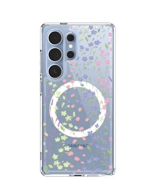 Etui do Samsung Galaxy S25 Ultra z MagSafe przeźroczyste, silikonowe Flexi, kwiaty polne