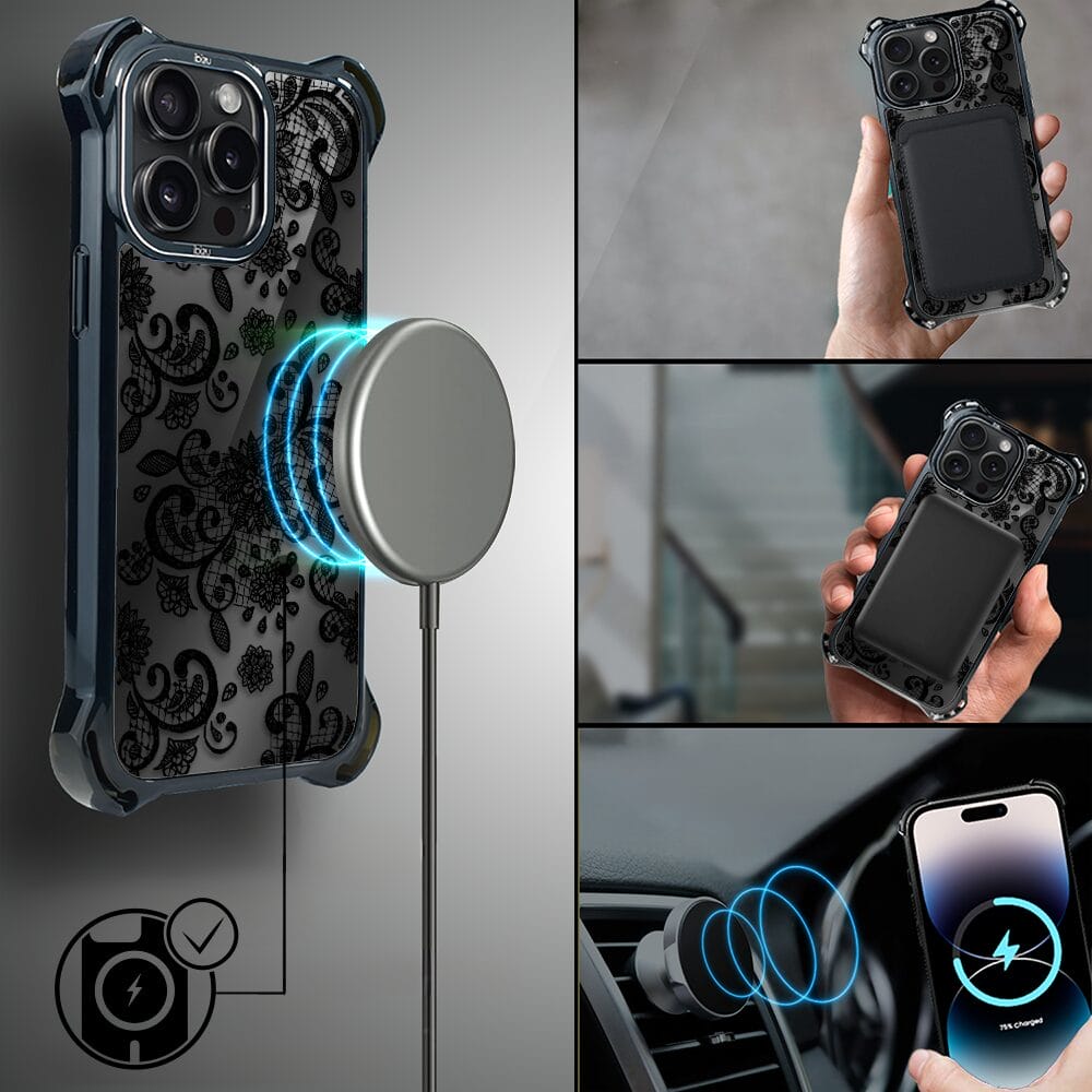 Etui do iPhone 14 Pro IBIZU DropGuard Ultra z MagSafe, Midnight, Koronkowa czerń - obrazek 8