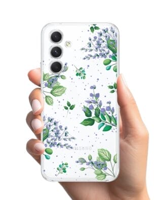 Etui do Samsung Galaxy A54 5G przeźroczyste, silikonowe Flexi, fioletowe kwiatki