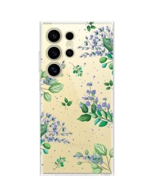 Etui do Samsung Galaxy S24 Ultra przeźroczyste, silikonowe Flexi, fioletowe kwiatki