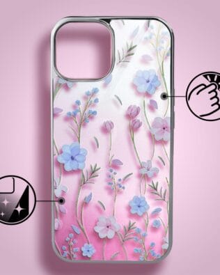 Etui do iPhone 13 IBIZU Elite Glass 3D, szklany tył, letnie kwiaty o zachodzie słońca, srebrne