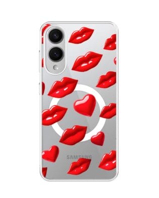 Etui do Samsung Galaxy S25 Edge z MagSafe przeźroczyste, silikonowe Flexi, czerwone usta