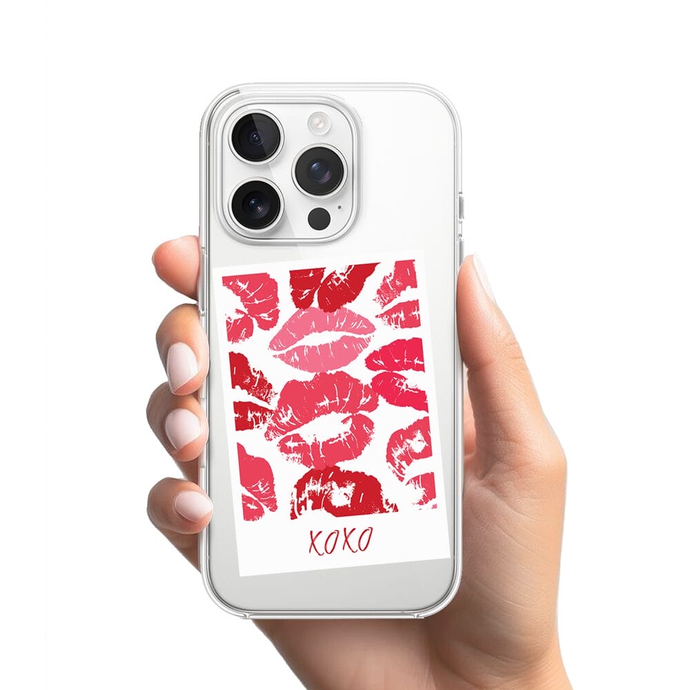 Etui do iPhone 16 Pro przeźroczyste, silikonowe Flexi, pocałunki, polaroid - obrazek 2