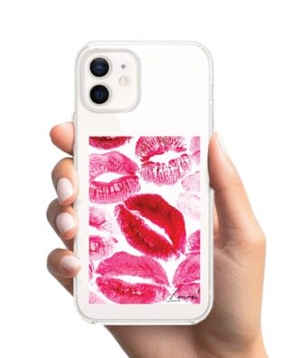 Etui do iPhone 12 przeźroczyste, silikonowe Flexi, pocałunki z napisem „love”