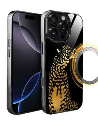 Etui do iPhone 16 Pro IBIZU Elite Glass z MagSafe Golden Midnight, Lampart, czarne