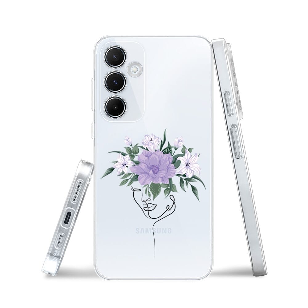 Etui do Samsung Galaxy A35 5G przeźroczyste, silikonowe Flexi, kobieta z kwiatami - obrazek 3