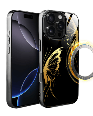 Etui do iPhone 16 Pro Max IBIZU Elite Glass z MagSafe Golden Midnight, Skrzydła motyla, czarne