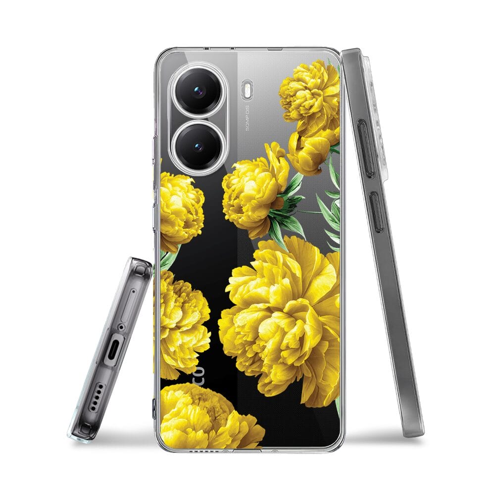 Etui do Xiaomi POCO X7 Pro przeźroczyste, silikonowe Flexi, żółte piwonie - obrazek 3