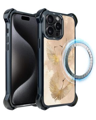 Etui iPhone 15 Pro Max IBIZU DropGuard Ultra z MagSafe, Boho, Złote żurawie