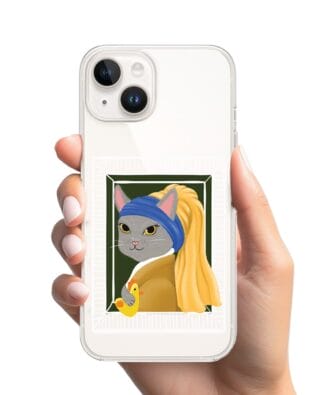 Etui do iPhone 13 przeźroczyste, silikonowe Flexi, kotek z kurczakiem