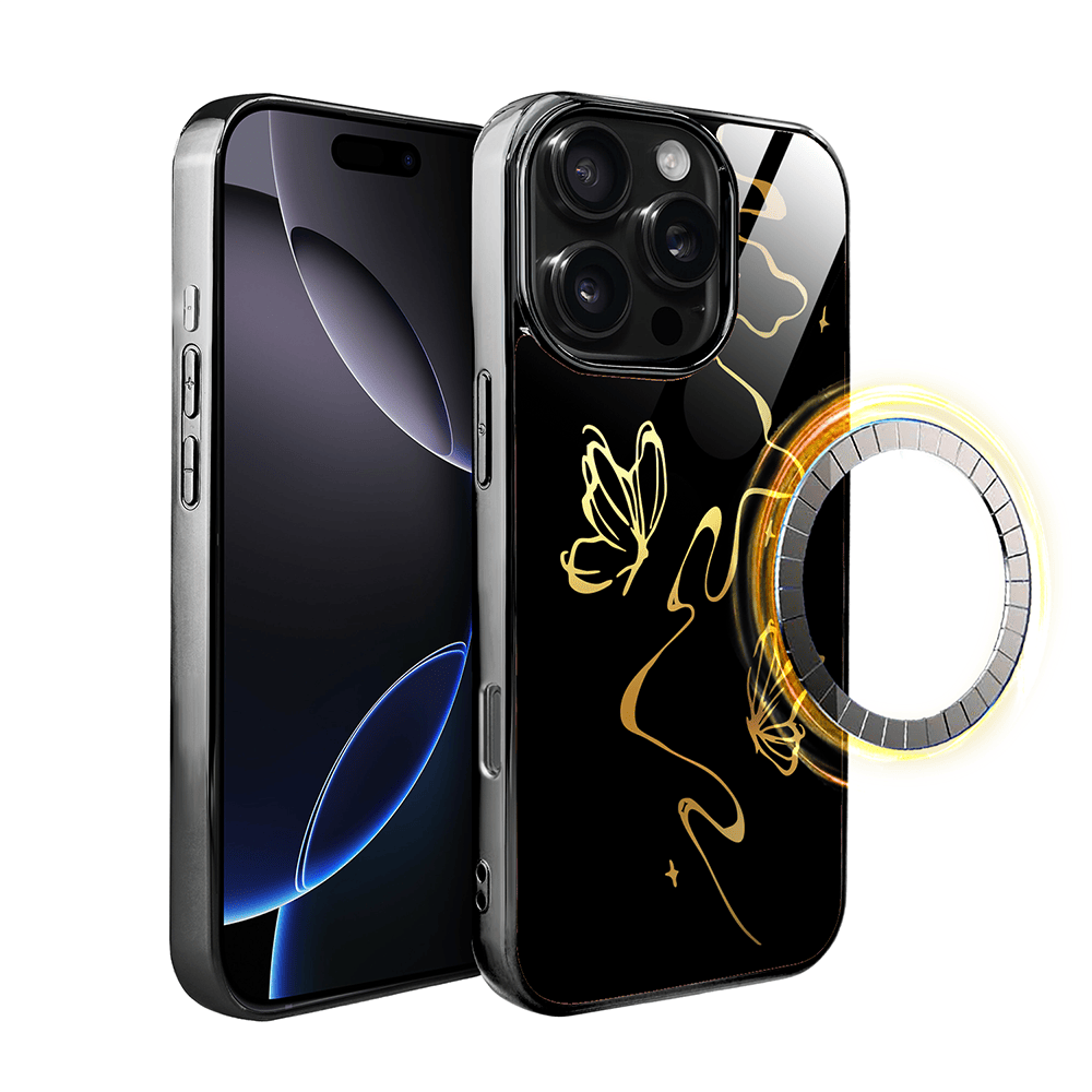 Etui do iPhone 16 Pro Max IBIZU Elite Glass z MagSafe Golden Midnight, Efekt motyla, czarne