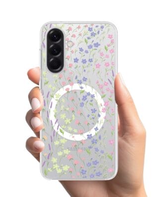 Etui do Samsung Galaxy A56 5G z MagSafe przeźroczyste, silikonowe Flexi, kwiaty polne