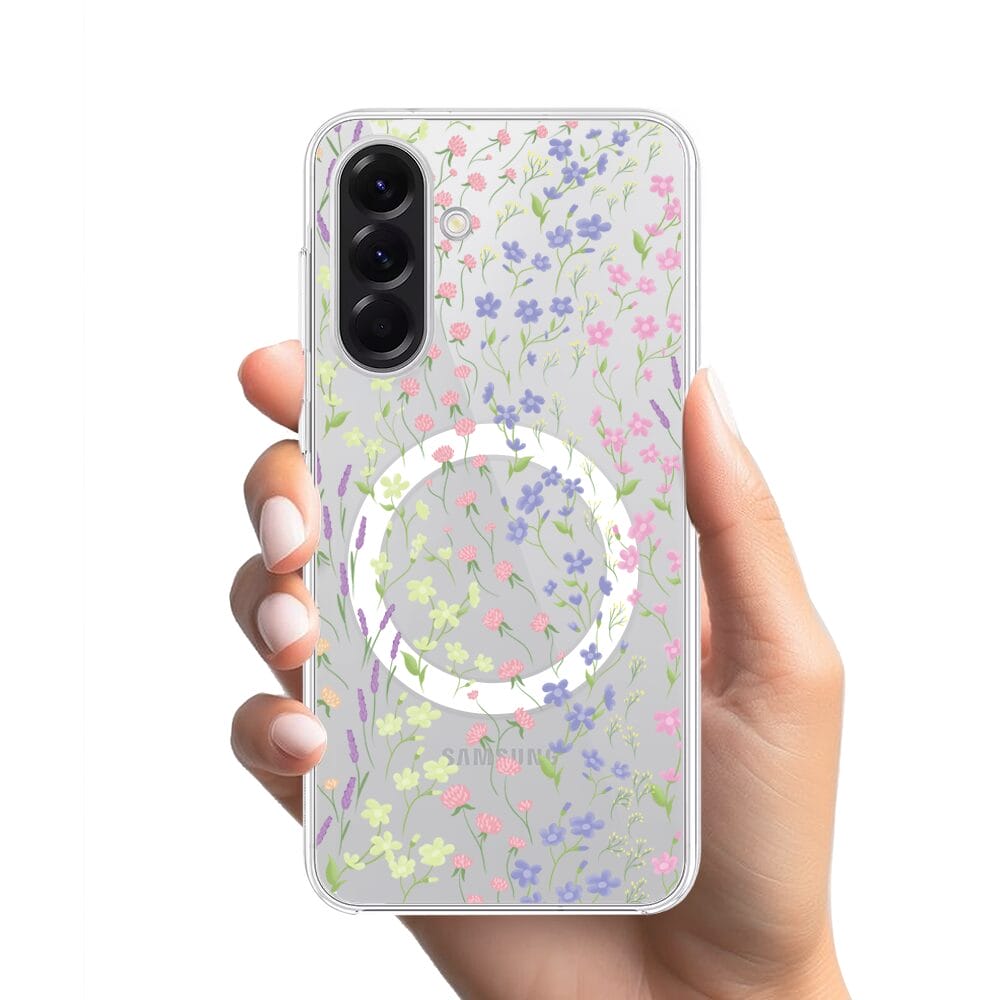 Etui do Samsung Galaxy A56 5G z MagSafe przeźroczyste, silikonowe Flexi, kwiaty polne - obrazek 2