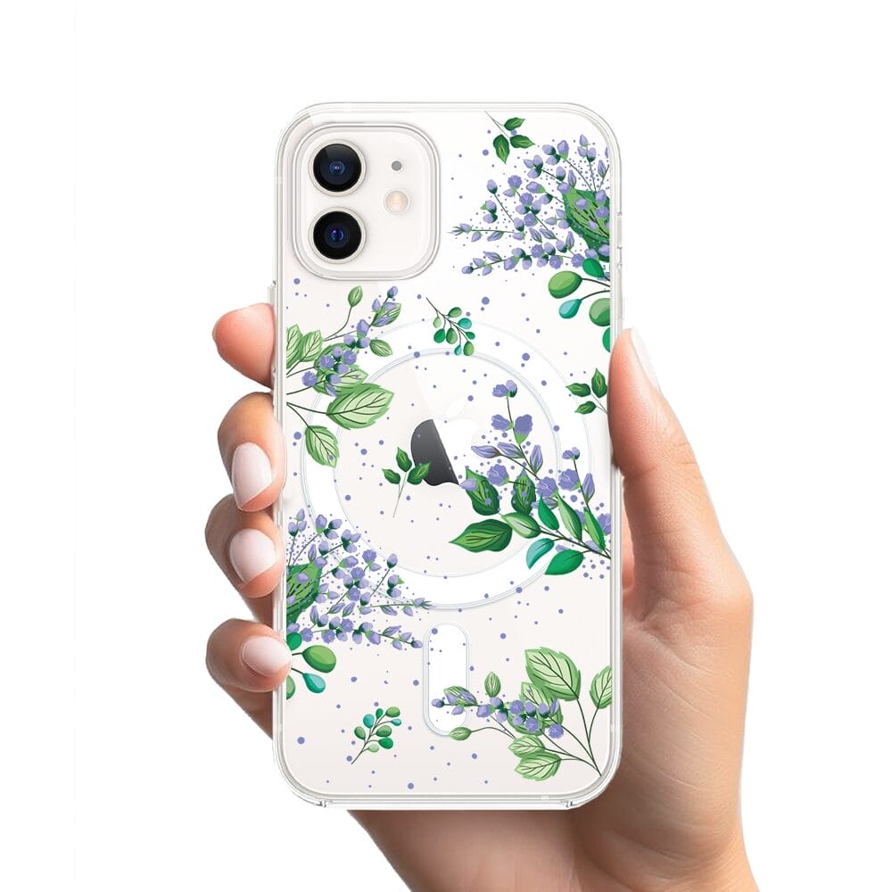Etui do iPhone 12 z MagSafe przeźroczyste, silikonowe Flexi, fioletowe kwiatki - obrazek 2