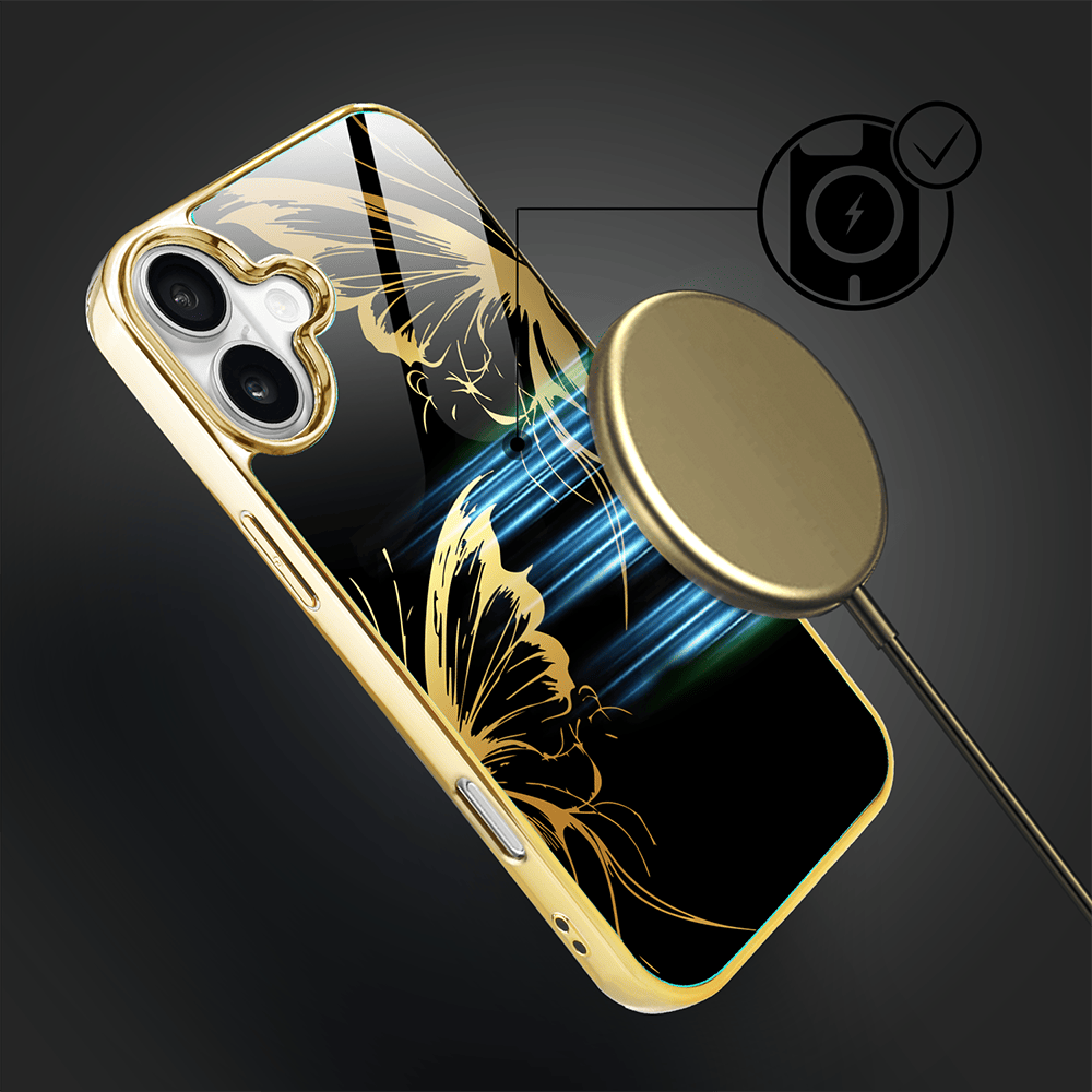 Etui do iPhone 16 Plus IBIZU Elite Glass z MagSafe Golden Midnight, Skrzydła motyla, złote - obrazek 7