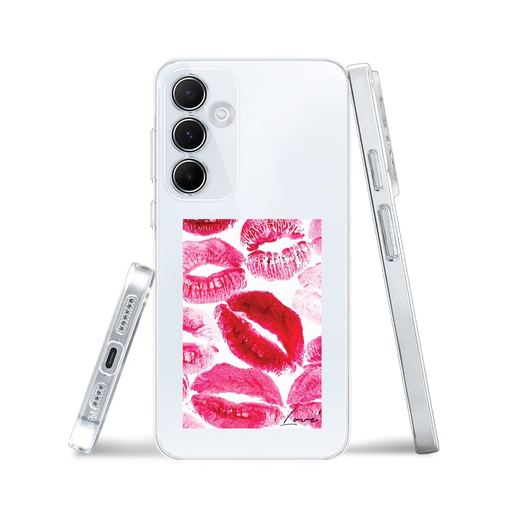 Etui do Samsung Galaxy A35 5G przeźroczyste, silikonowe Flexi, pocałunki z napisem "love" - obrazek 3