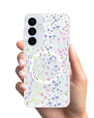 Etui do Samsung Galaxy A35 5G z MagSafe przeźroczyste, silikonowe Flexi, kwiaty polne