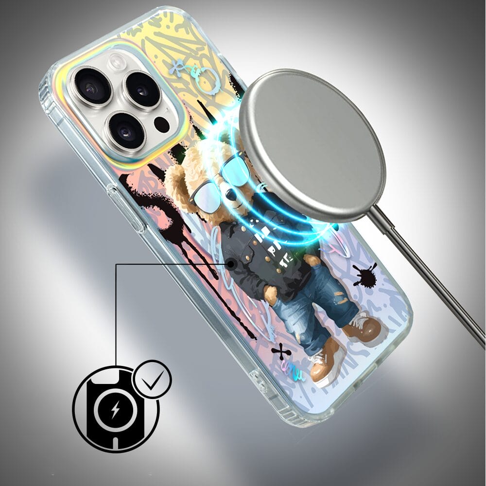 Etui do iPhone 14 Pro IBIZU California Sunset z MagSafe, zmieniające kolor, Graffiti Boy, artystyczny miś - obrazek 5