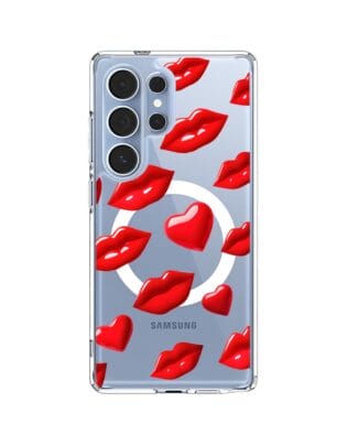 Etui do Samsung Galaxy S25 Ultra z MagSafe przeźroczyste, silikonowe Flexi, czerwone usta