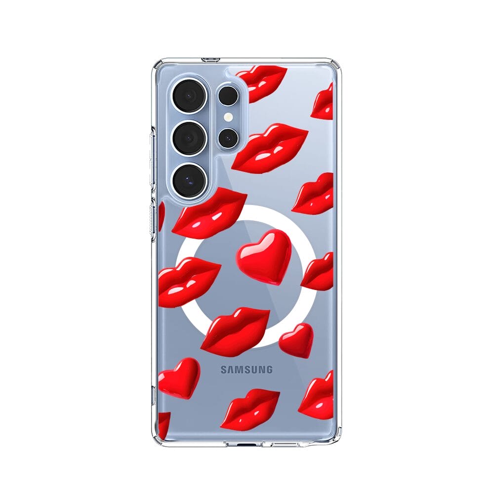 Etui do Samsung Galaxy S25 Ultra z MagSafe przeźroczyste, silikonowe Flexi, czerwone usta