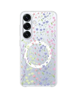 Etui do Samsung Galaxy S25 Plus z MagSafe przeźroczyste, silikonowe Flexi, kwiaty polne
