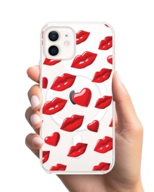 Etui do iPhone 12 Mini z MagSafe przeźroczyste, silikonowe Flexi, czerwone usta