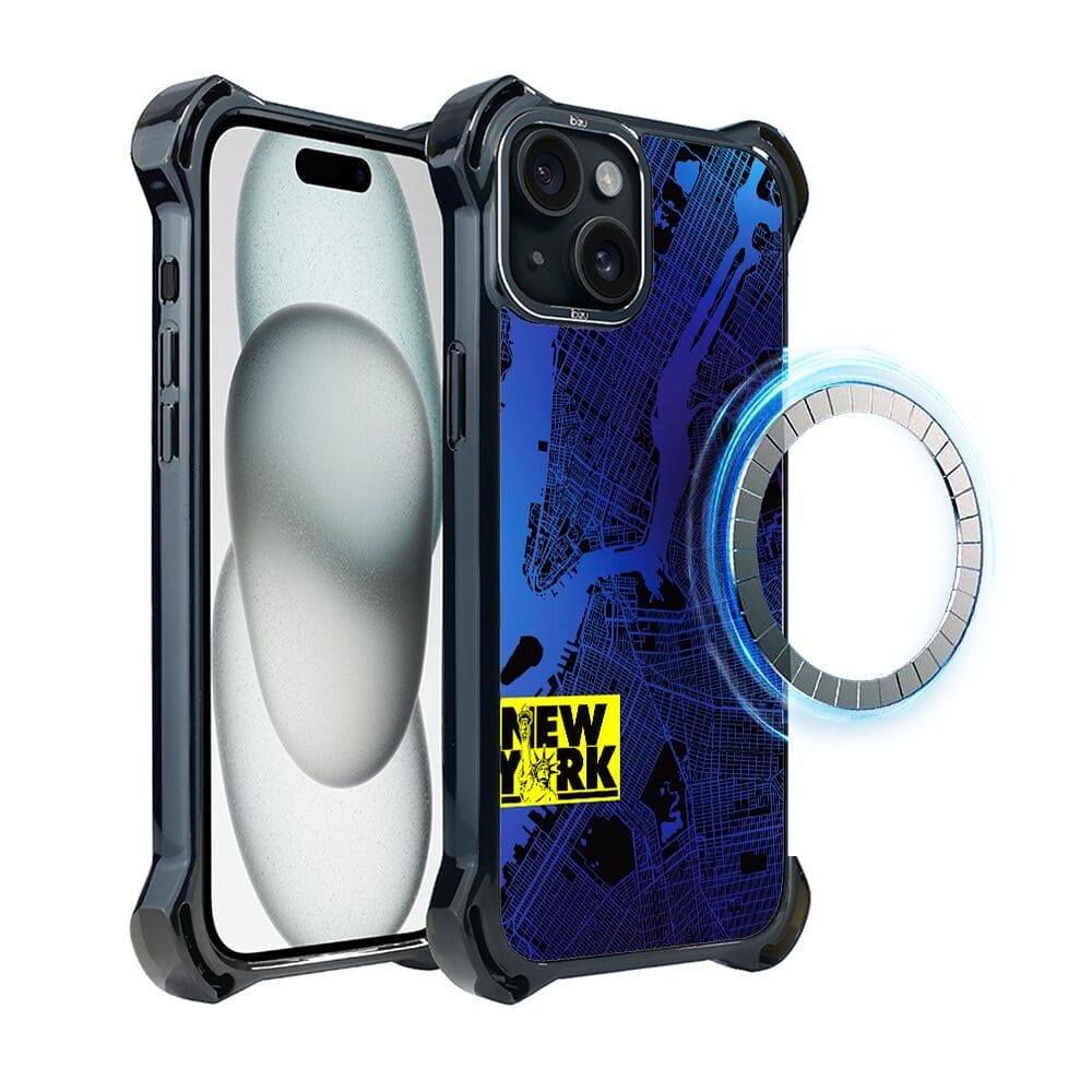 Etui do iPhone 15 Plus IBIZU DropGuard Ultra z MagSafe, mapy świata, New York