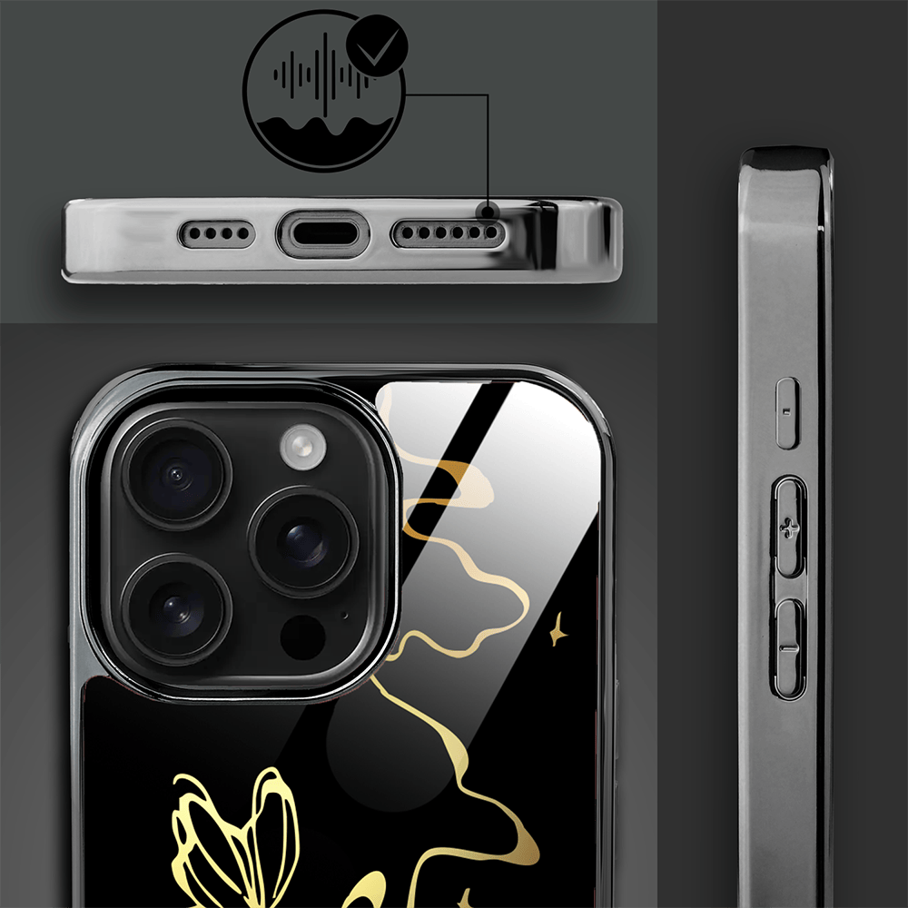 Etui do iPhone 16 Pro Max IBIZU Elite Glass z MagSafe Golden Midnight, Efekt motyla, czarne - obrazek 3