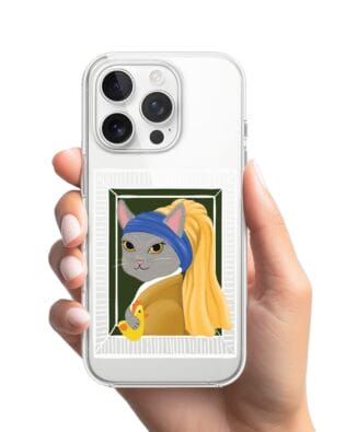 Etui do iPhone 16 Pro Max przeźroczyste, silikonowe Flexi, kotek z kurczakiem