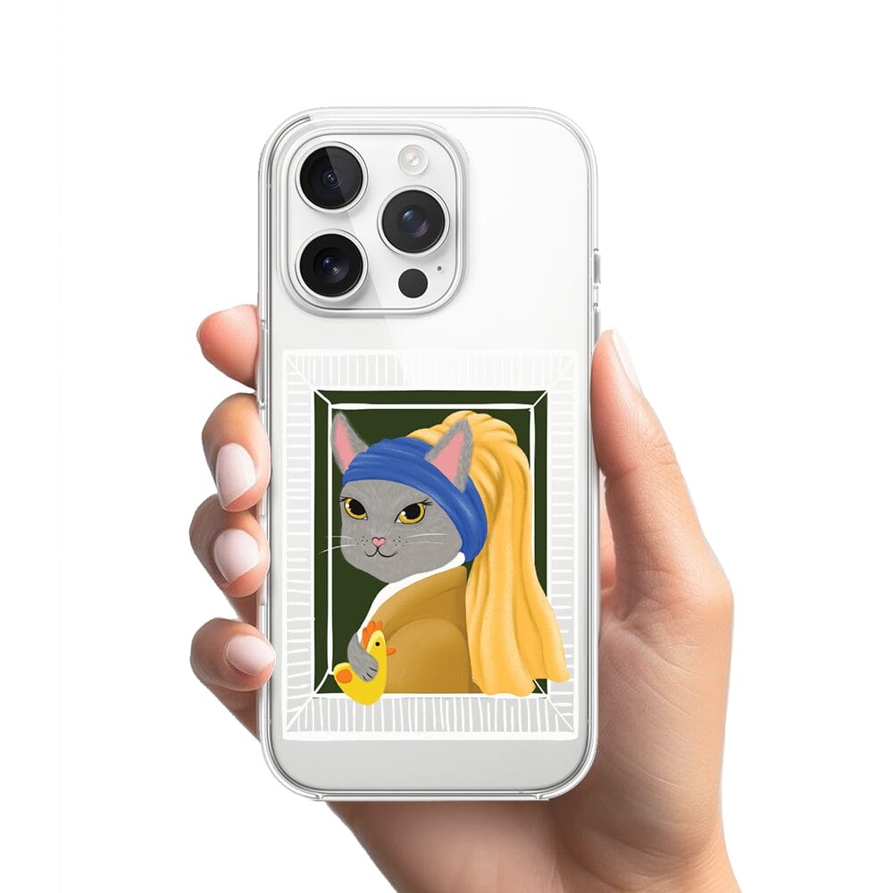 Etui do iPhone 16 Pro Max przeźroczyste, silikonowe Flexi, kotek z kurczakiem - obrazek 2