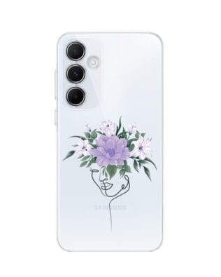 Etui do Samsung Galaxy A55 5G przeźroczyste, silikonowe Flexi, kobieta z kwiatami