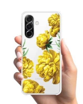 Etui do Samsung Galaxy A26 5G przeźroczyste, silikonowe Flexi, żółte piwonie