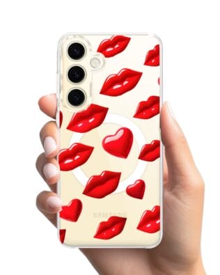 Etui do Samsung Galaxy S24 z MagSafe przeźroczyste, silikonowe Flexi, czerwone usta