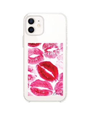 Etui do iPhone 12 Mini przeźroczyste, silikonowe Flexi, pocałunki z napisem „love”