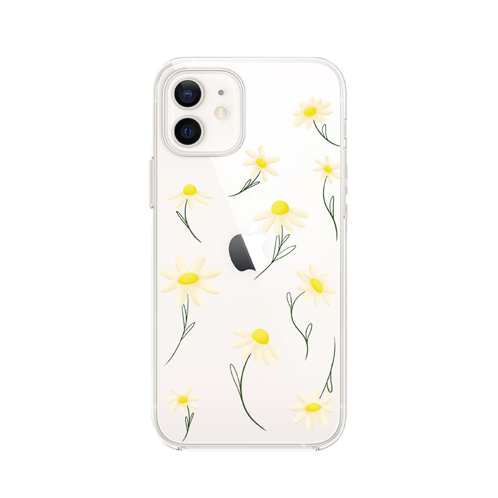 Etui do iPhone 12 Mini przeźroczyste, silikonowe Flexi, stokrotki
