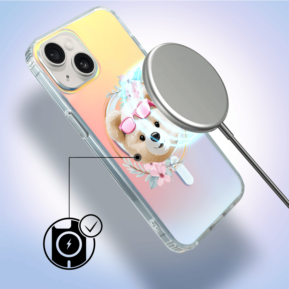 Etui do iPhone 14 IBIZU California Sunset z MagSafe, zmieniające kolor, Flower Queen, miś z kwiatami - obrazek 6