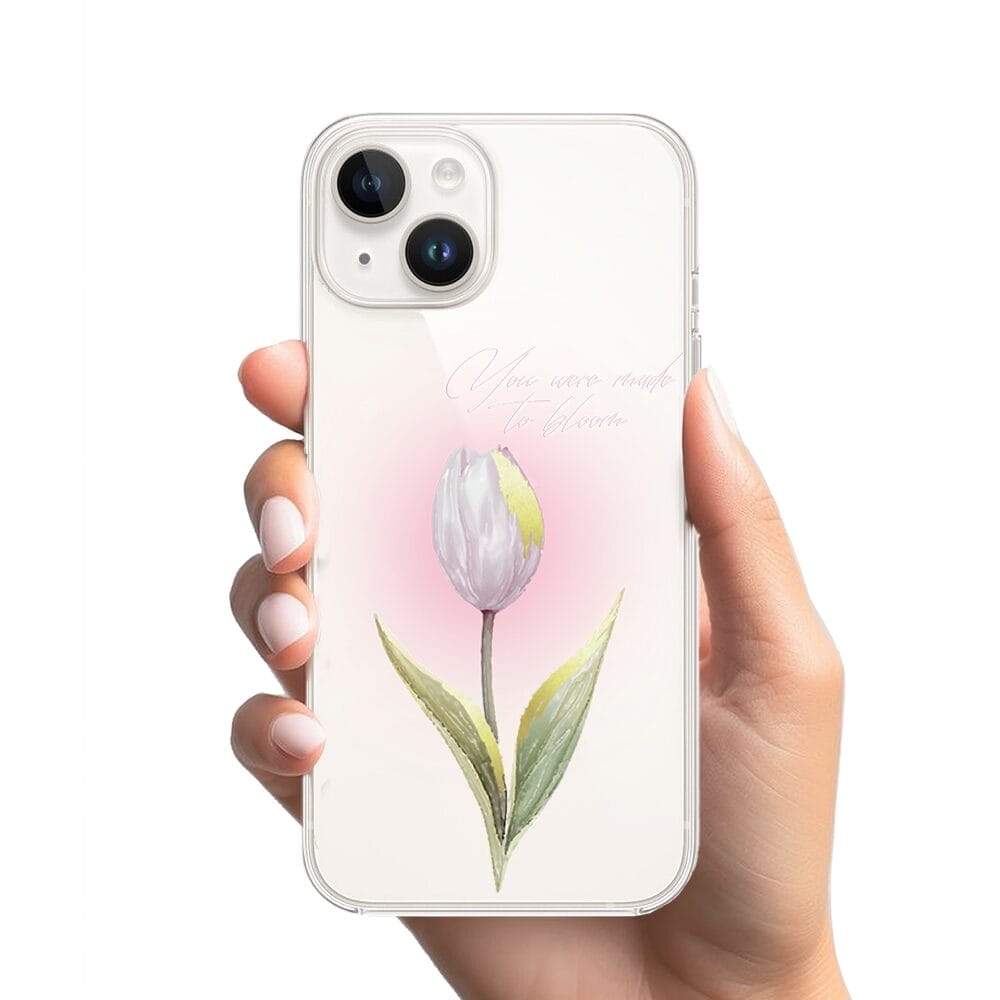 Etui do iPhone 13 Mini przeźroczyste, silikonowe Flexi, kwiaty, tulipan - obrazek 2