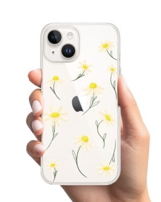Etui do iPhone 14 Plus przeźroczyste, silikonowe Flexi, stokrotki
