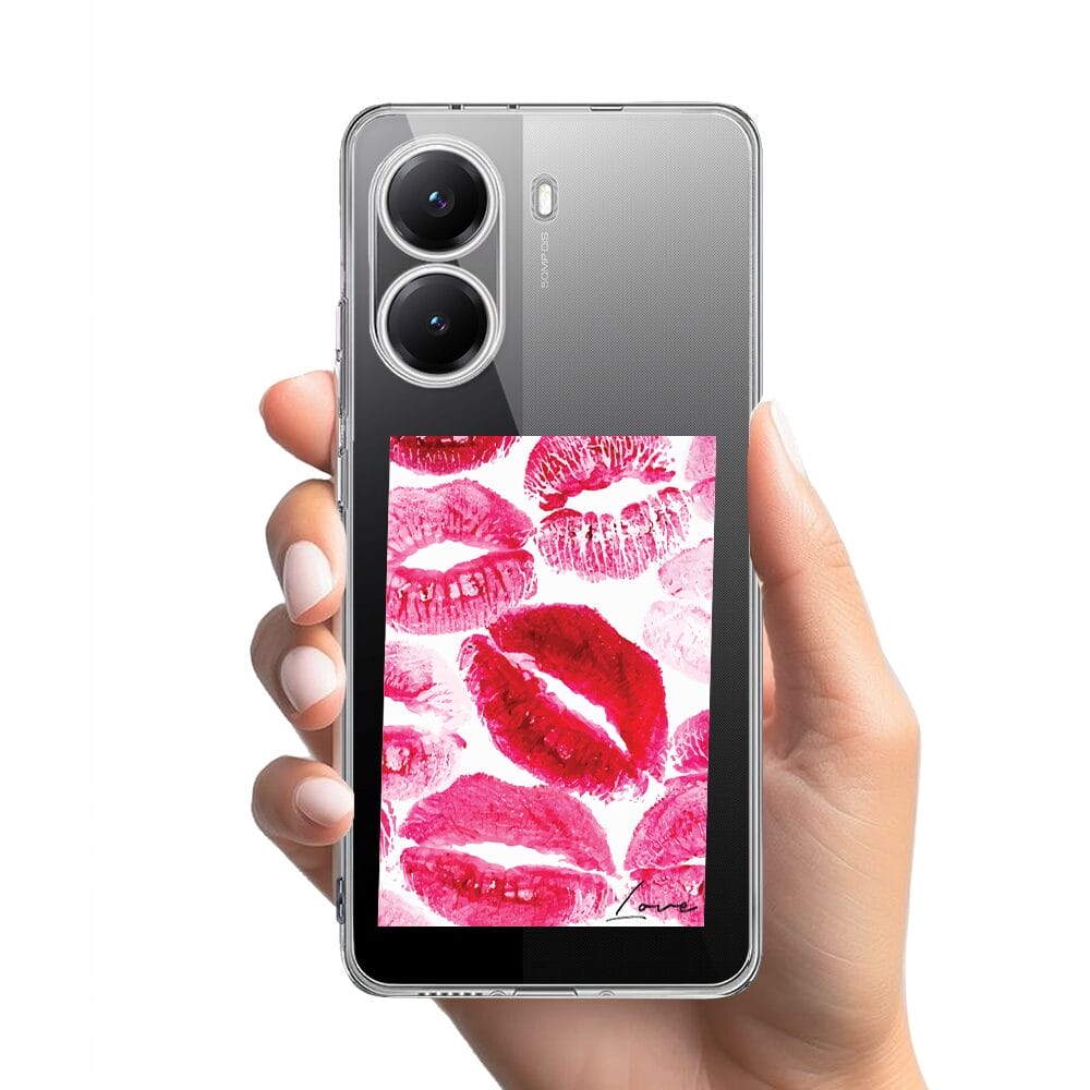 Etui do Xiaomi POCO X7 Pro przeźroczyste, silikonowe Flexi, pocałunki z napisem "love" - obrazek 2