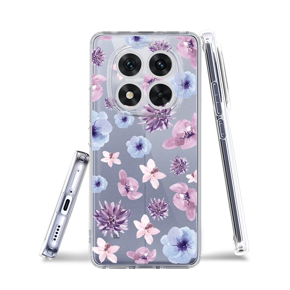 Etui do Xiaomi Redmi Note 14 Pro 5G przeźroczyste, silikonowe Flexi, kwiatki niebieskie, fioletowe - obrazek 3