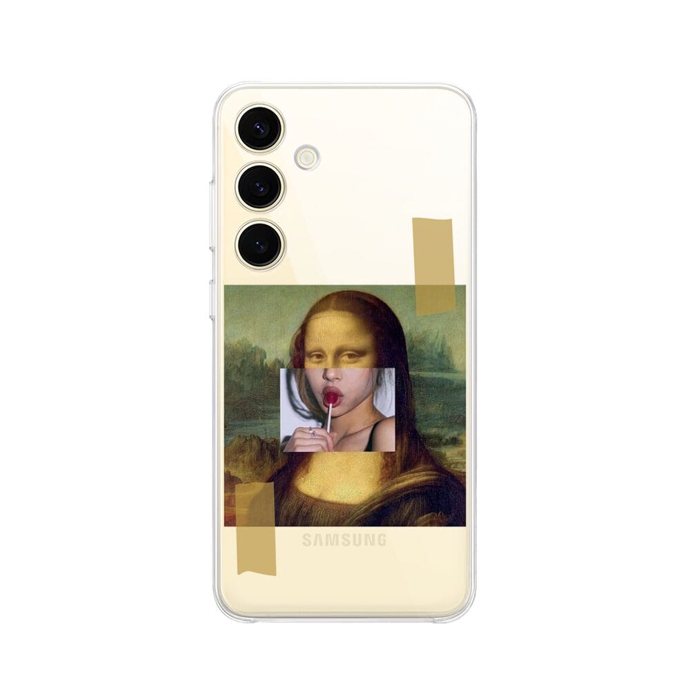 Etui do Samsung Galaxy S24 przeźroczyste, silikonowe Flexi, Mona Lisa z lizakiem