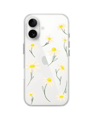 Etui do iPhone 16 Plus przeźroczyste, silikonowe Flexi, stokrotki