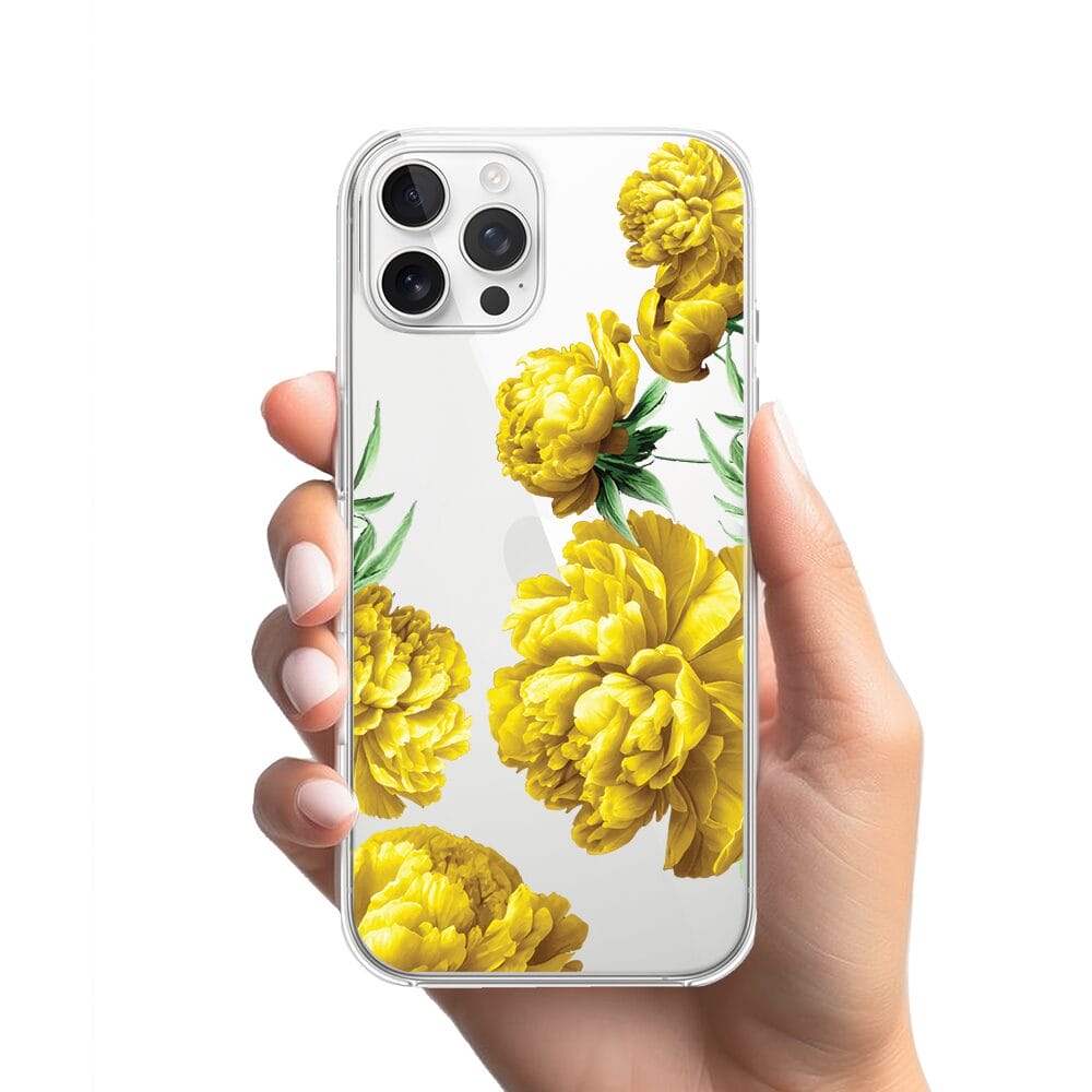 Etui do iPhone 12 Pro Max przeźroczyste, silikonowe Flexi, żółte piwonie - obrazek 2