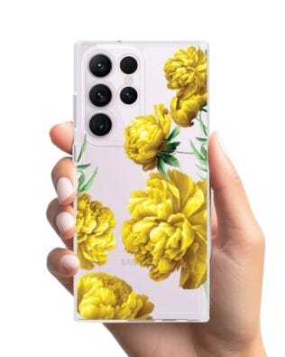 Etui do Samsung Galaxy S23 Ultra przeźroczyste, silikonowe Flexi, żółte piwonie