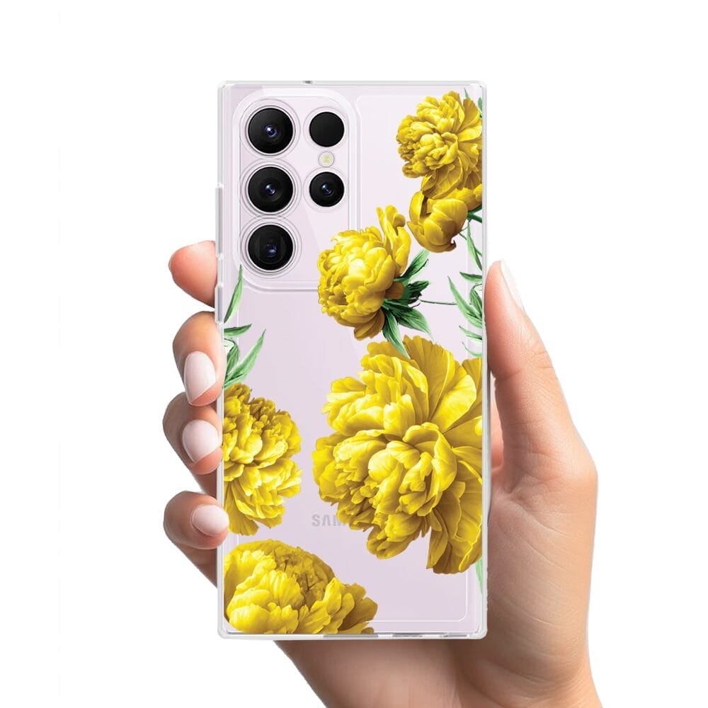 Etui do Samsung Galaxy S23 Ultra przeźroczyste, silikonowe Flexi, żółte piwonie - obrazek 2